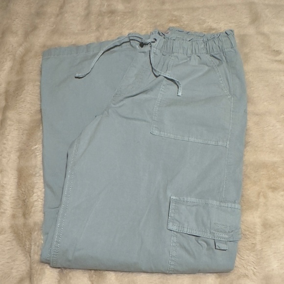 So Wide Leg Cargo Pants Light Blue Drawstring Stretch Waist Size M - Picture 7 of 7